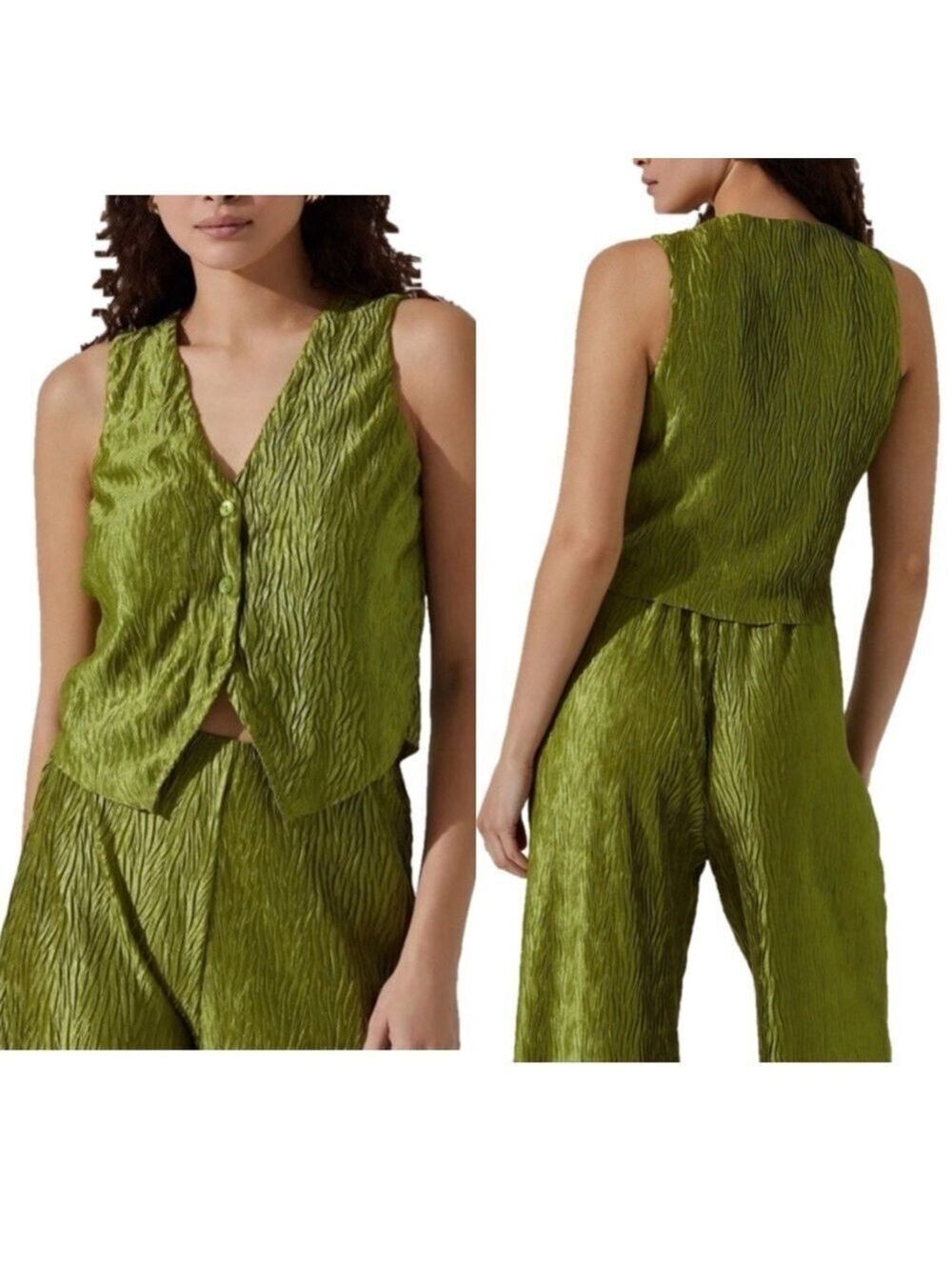 ASTR The Label Plisse Vest Women's Avacado Green Size Large Boho Vacation